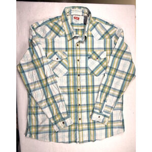Wrangler mens 2XL Blue Green Yellow Plaid hiking outdoors Grampacore